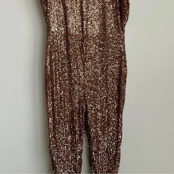 New Fashion Nova Chocolate “Sparkle And Snatched” Shoulder Pad Jumpsuit Size 2X - Picture 4 of 15